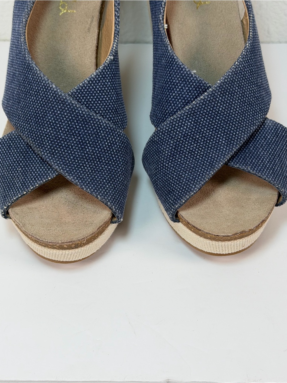 Splendid Wedge Sandals Women 8.5M Blue Canvas Cork Platform Slingback - Picture 4 of 11